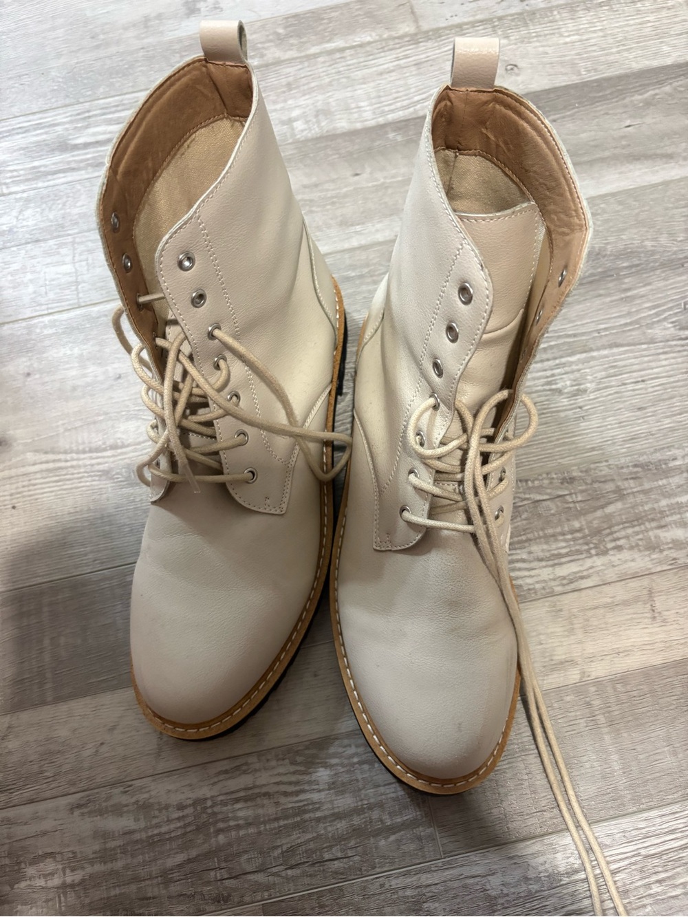 Women’s Neutral Lace-Up Combat Boots - Cream
